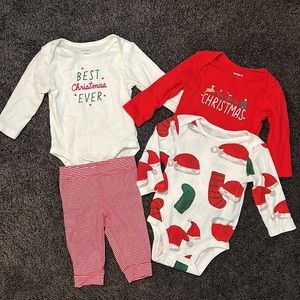 Baby First Christmas Holiday Santa Bundle Outfit Onesies and Pants 6 months